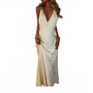 NEW LOUCIA lemon drop v-neck maxi dress in beige